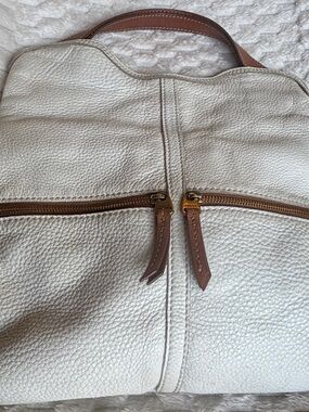 Fossil Erin Cream Ivory Pebbled Leather Foldover Convertible Crossbody